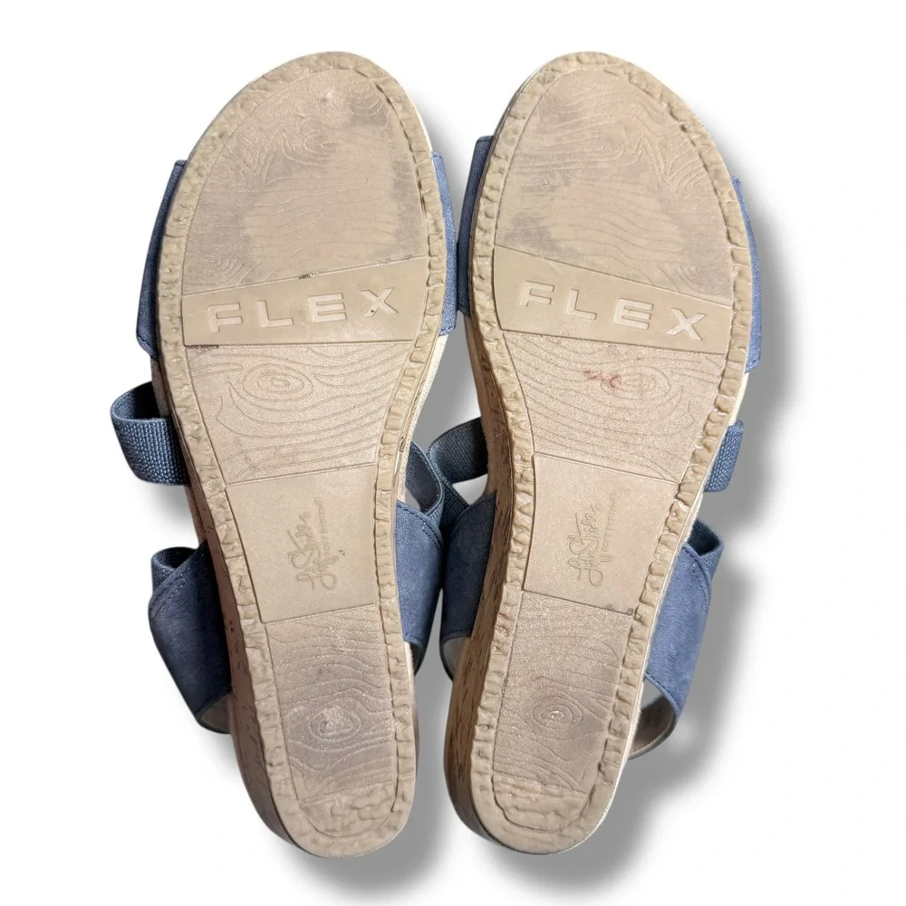 LifeStride Marina Wedge Sandals Blue Fabric Elastic Comfort Size 7.5M